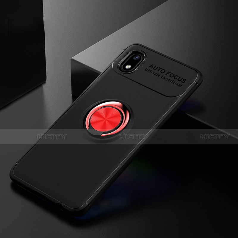 Funda Silicona Carcasa Ultrafina Goma con Magnetico Anillo de dedo Soporte para Samsung Galaxy A01 Core Rojo y Negro