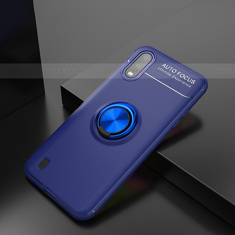 Funda Silicona Carcasa Ultrafina Goma con Magnetico Anillo de dedo Soporte para Samsung Galaxy A01 SM-A015 Azul