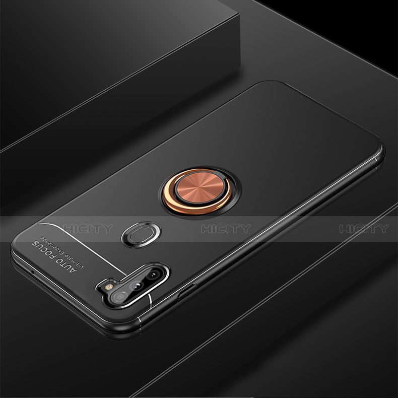 Funda Silicona Carcasa Ultrafina Goma con Magnetico Anillo de dedo Soporte para Samsung Galaxy A11 Oro y Negro