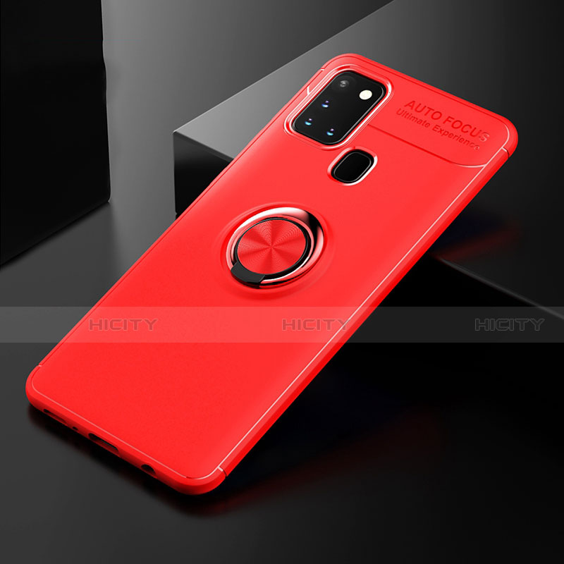Funda Silicona Carcasa Ultrafina Goma con Magnetico Anillo de dedo Soporte para Samsung Galaxy A21s Rojo