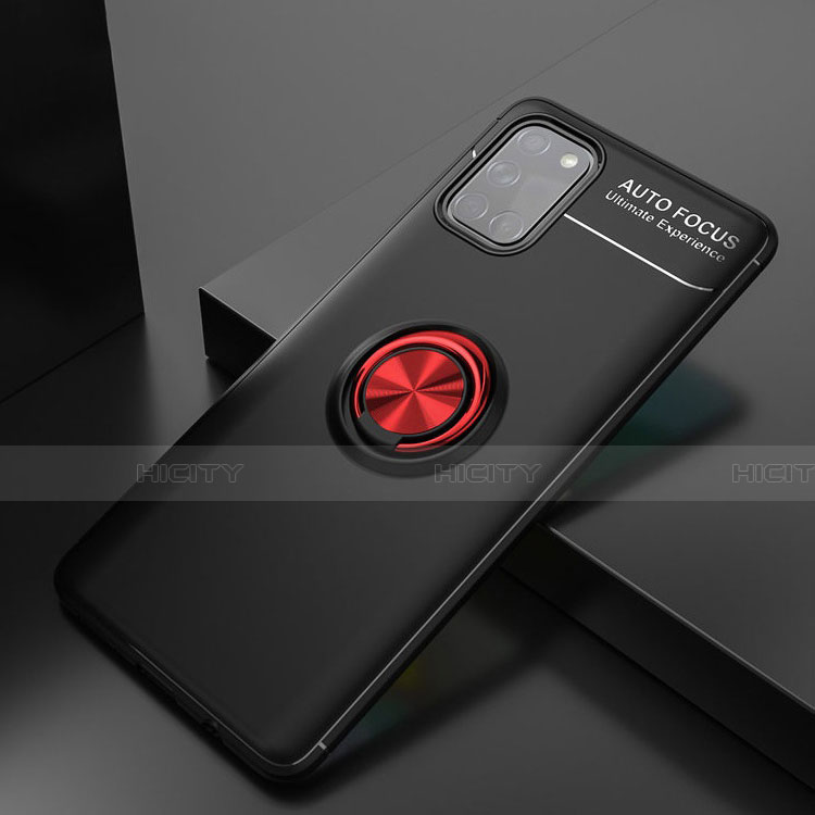 Funda Silicona Carcasa Ultrafina Goma con Magnetico Anillo de dedo Soporte para Samsung Galaxy A31 Rojo y Negro