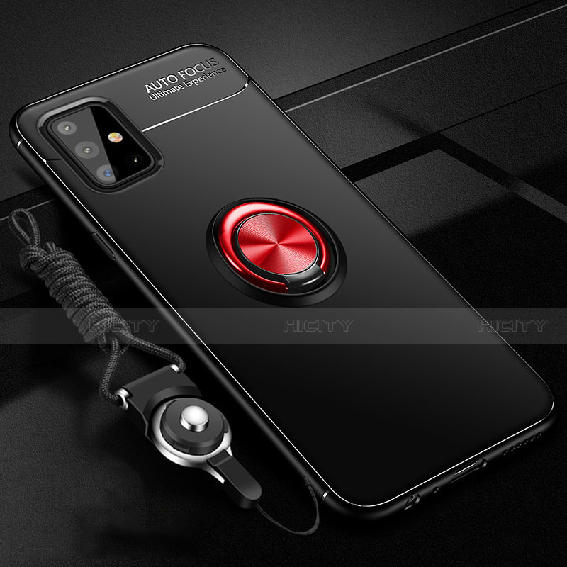 Funda Silicona Carcasa Ultrafina Goma con Magnetico Anillo de dedo Soporte para Samsung Galaxy A51 4G Rojo y Negro
