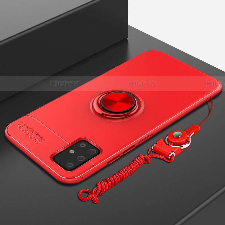 Funda Silicona Carcasa Ultrafina Goma con Magnetico Anillo de dedo Soporte para Samsung Galaxy A51 5G Rojo