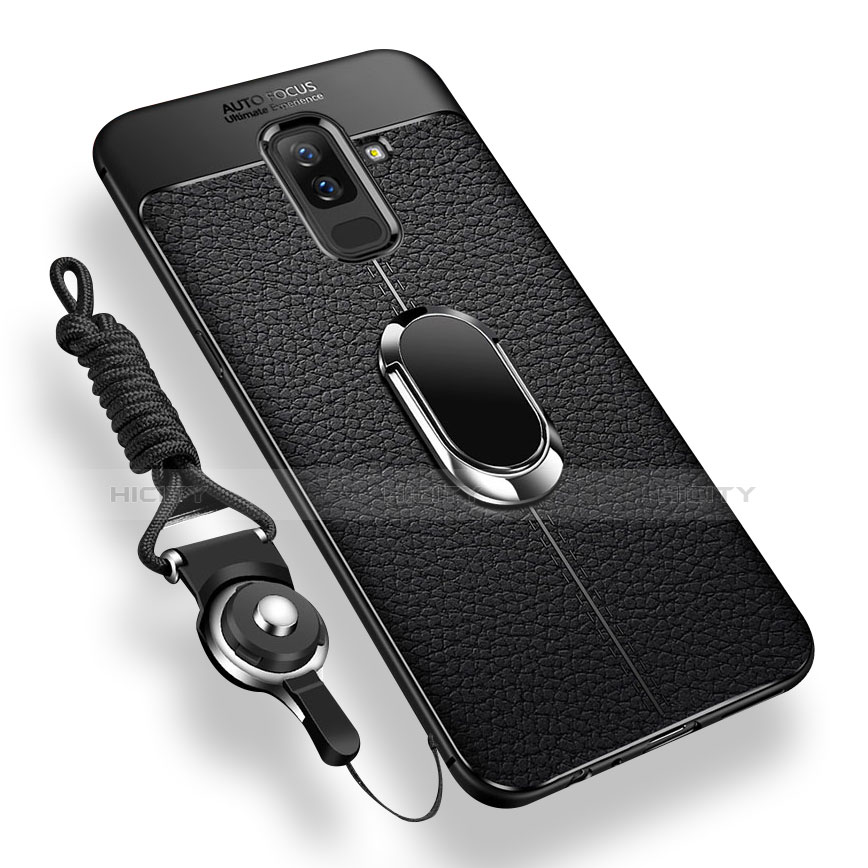 Funda Silicona Carcasa Ultrafina Goma con Magnetico Anillo de dedo Soporte para Samsung Galaxy A6 Plus Negro