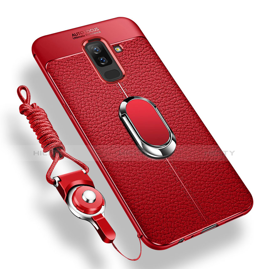 Funda Silicona Carcasa Ultrafina Goma con Magnetico Anillo de dedo Soporte para Samsung Galaxy A6 Plus Rojo