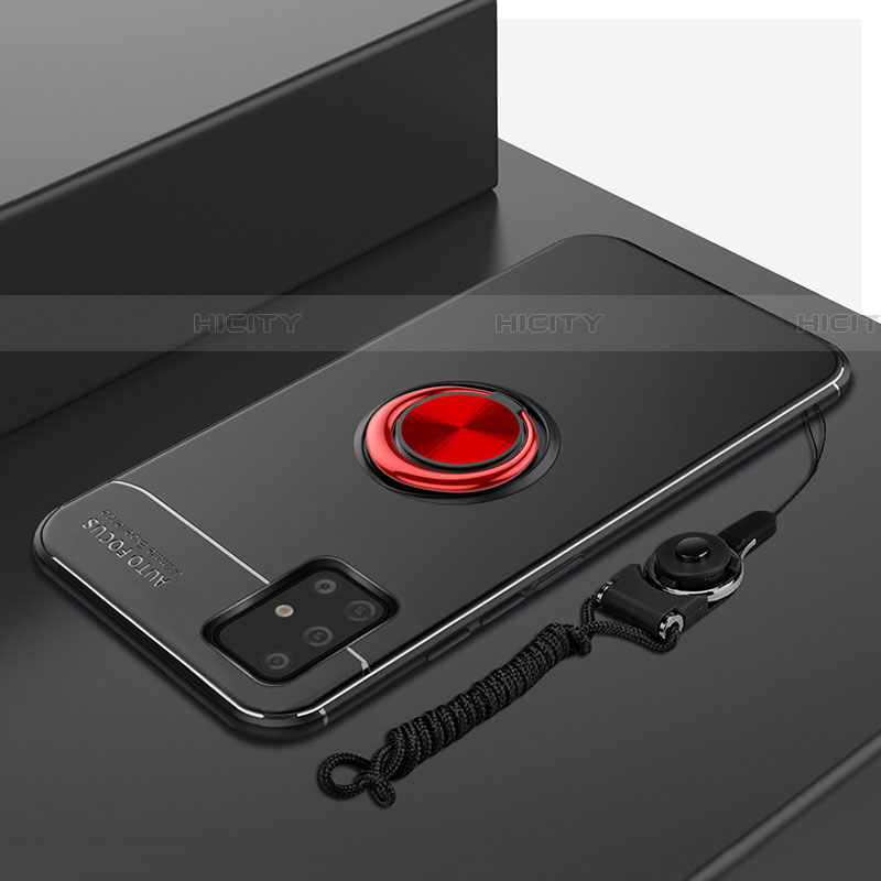 Funda Silicona Carcasa Ultrafina Goma con Magnetico Anillo de dedo Soporte para Samsung Galaxy A71 5G Rojo y Negro