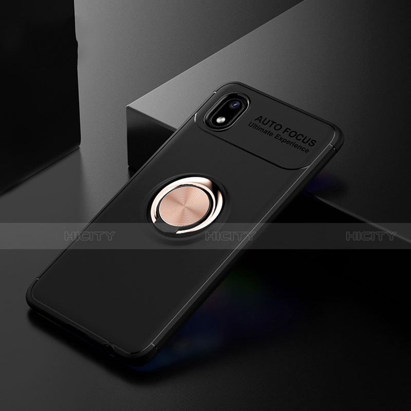 Funda Silicona Carcasa Ultrafina Goma con Magnetico Anillo de dedo Soporte para Samsung Galaxy M01 Core Oro y Negro