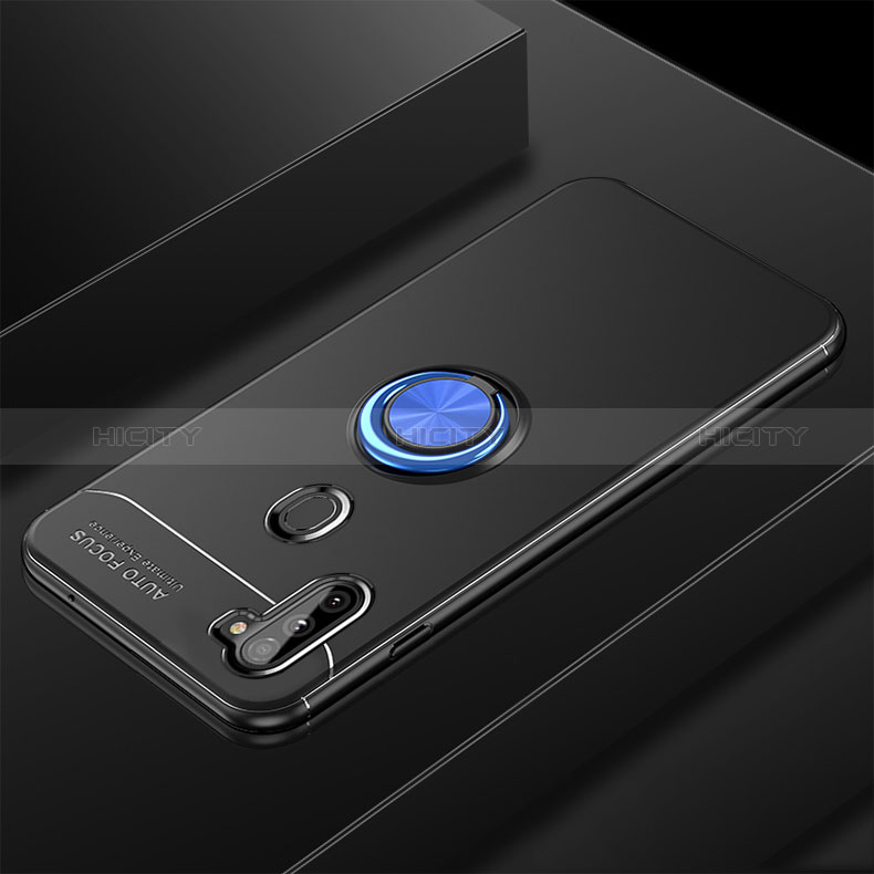 Funda Silicona Carcasa Ultrafina Goma con Magnetico Anillo de dedo Soporte para Samsung Galaxy M11 Azul y Negro