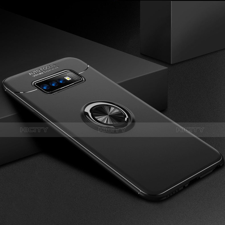 Funda Silicona Carcasa Ultrafina Goma con Magnetico Anillo de dedo Soporte para Samsung Galaxy S10 Negro