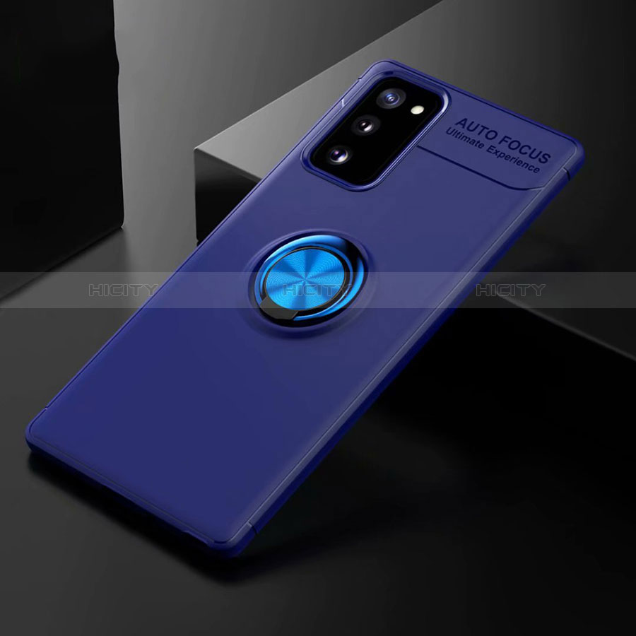 Funda Silicona Carcasa Ultrafina Goma con Magnetico Anillo de dedo Soporte para Samsung Galaxy S20 Lite 5G Azul