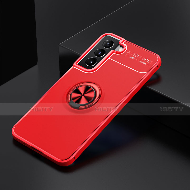 Funda Silicona Carcasa Ultrafina Goma con Magnetico Anillo de dedo Soporte para Samsung Galaxy S21 5G Rojo
