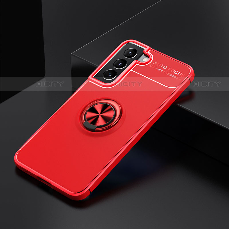 Funda Silicona Carcasa Ultrafina Goma con Magnetico Anillo de dedo Soporte para Samsung Galaxy S21 FE 5G Rojo