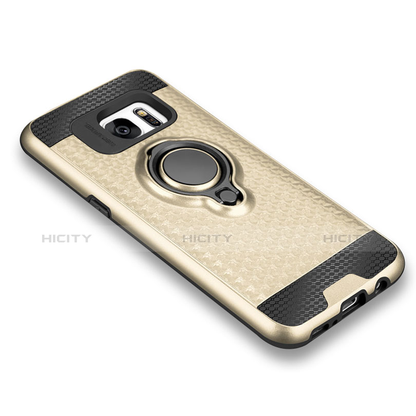 Funda Silicona Carcasa Ultrafina Goma con Magnetico Anillo de dedo Soporte para Samsung Galaxy S7 G930F G930FD Oro