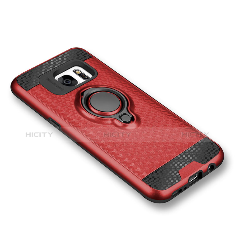 Funda Silicona Carcasa Ultrafina Goma con Magnetico Anillo de dedo Soporte para Samsung Galaxy S7 G930F G930FD Rojo