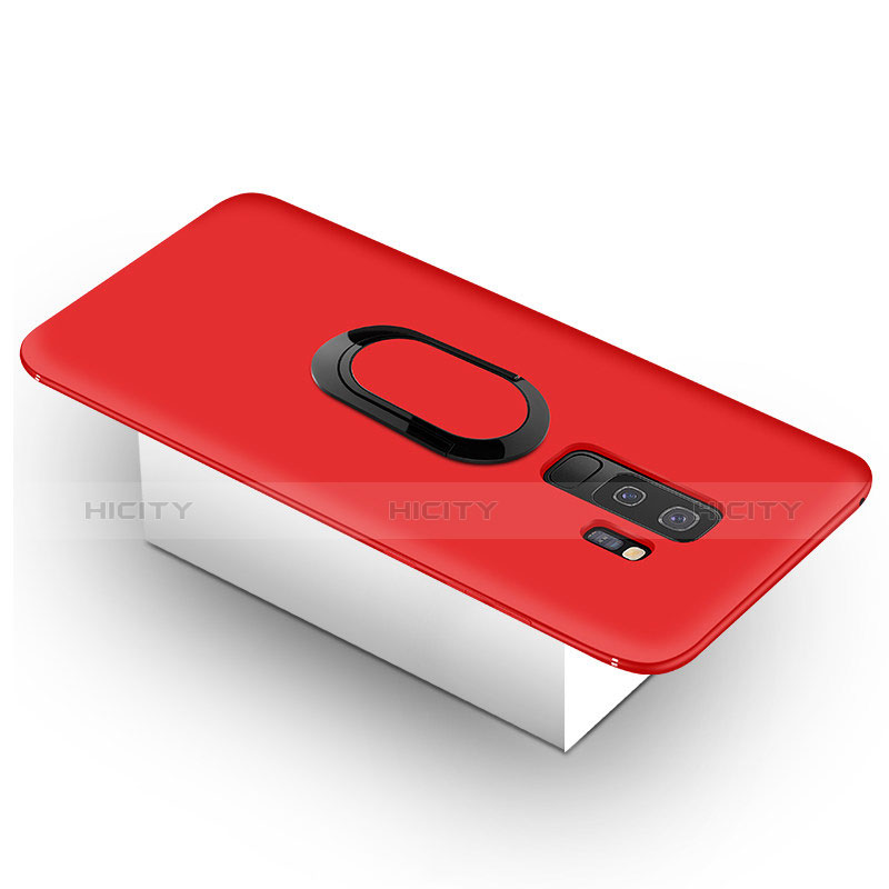 Funda Silicona Carcasa Ultrafina Goma con Magnetico Anillo de dedo Soporte para Samsung Galaxy S9 Plus Rojo