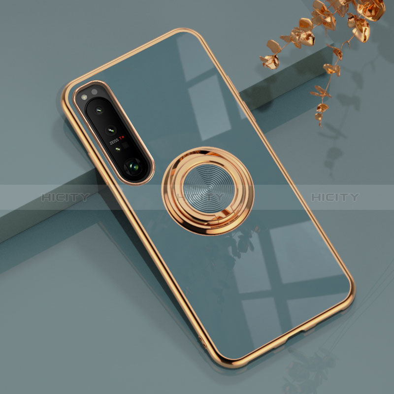 Funda Silicona Carcasa Ultrafina Goma con Magnetico Anillo de dedo Soporte para Sony Xperia 10 III Lite Gris Lavanda