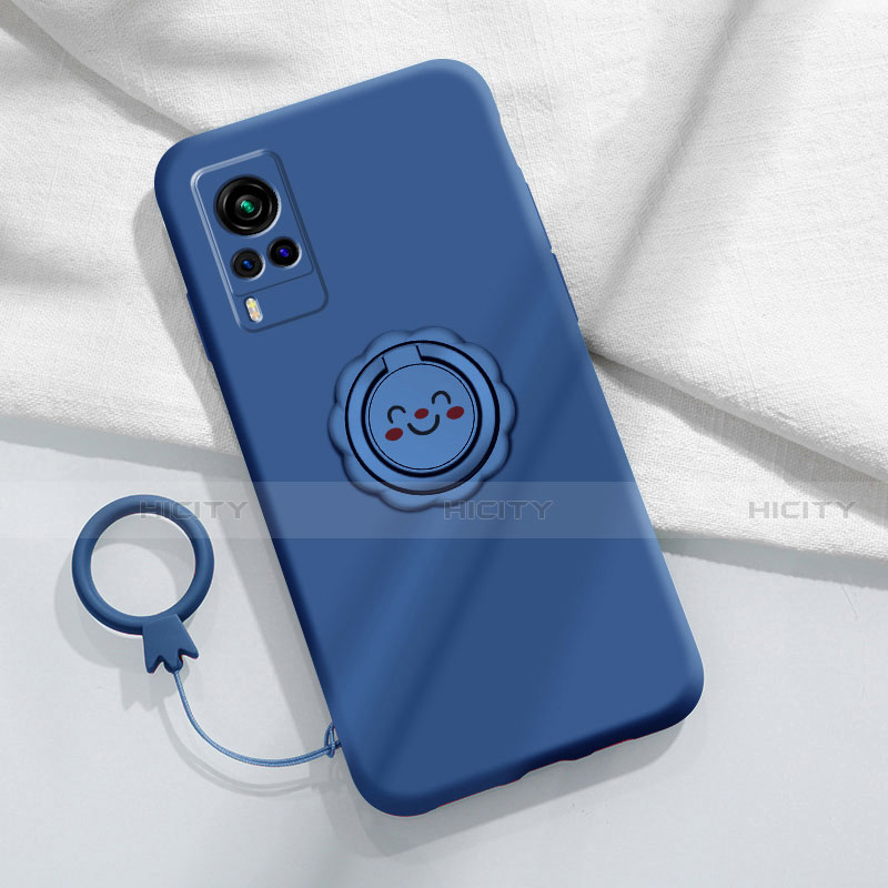 Funda Silicona Carcasa Ultrafina Goma con Magnetico Anillo de dedo Soporte para Vivo X60T 5G Azul