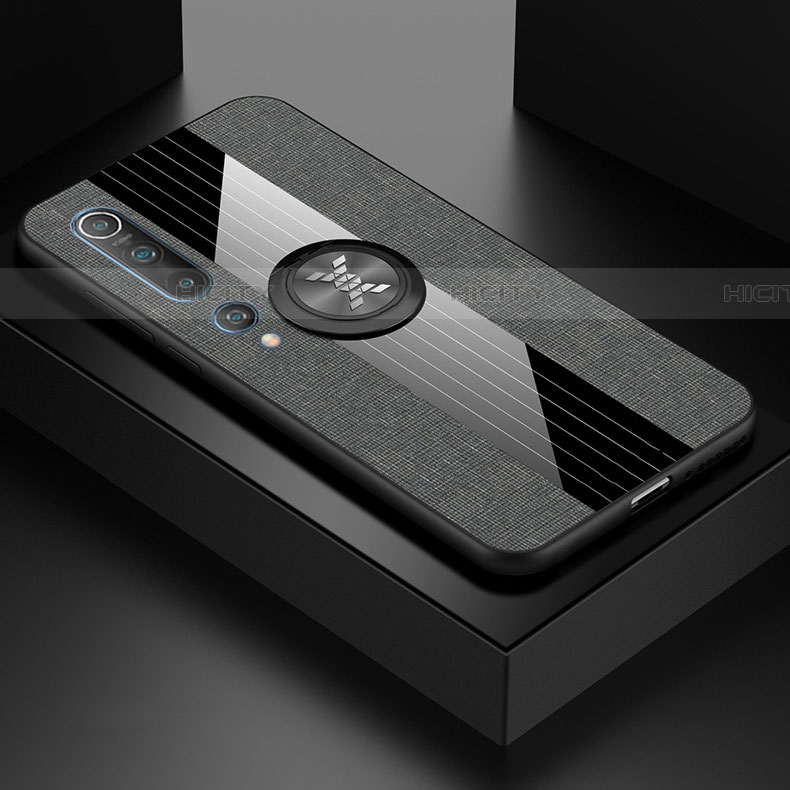 Funda Silicona Carcasa Ultrafina Goma con Magnetico Anillo de dedo Soporte para Xiaomi Mi 10 Gris