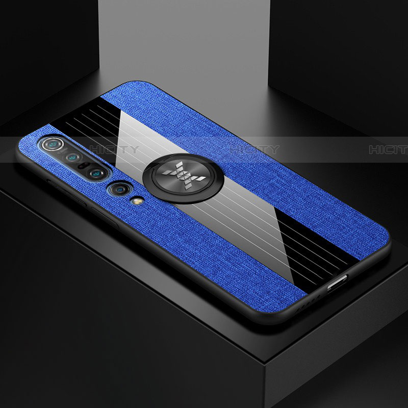 Funda Silicona Carcasa Ultrafina Goma con Magnetico Anillo de dedo Soporte para Xiaomi Mi 10 Pro Azul
