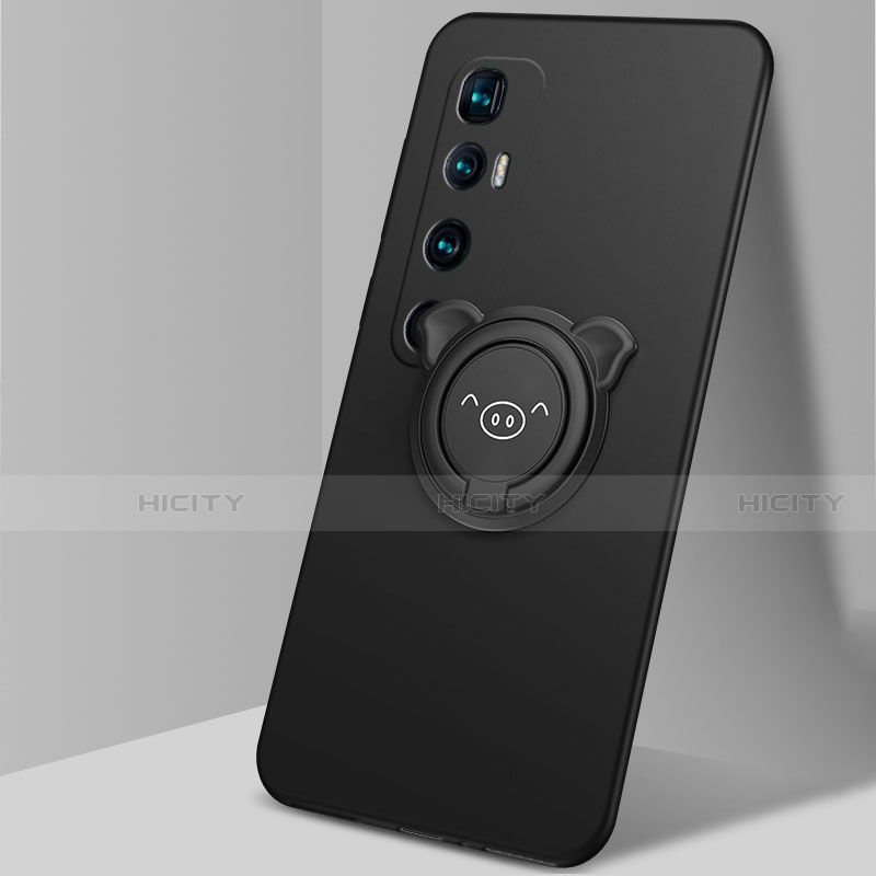 Funda Silicona Carcasa Ultrafina Goma con Magnetico Anillo de dedo Soporte para Xiaomi Mi 10 Ultra Negro