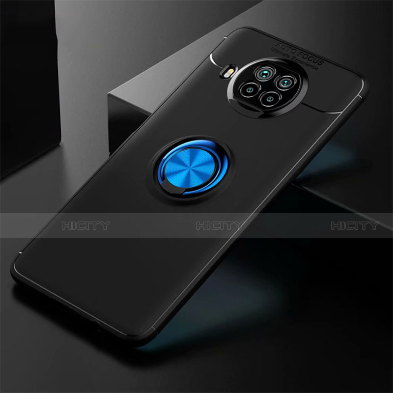 Funda Silicona Carcasa Ultrafina Goma con Magnetico Anillo de dedo Soporte para Xiaomi Mi 10T Lite 5G Azul y Negro