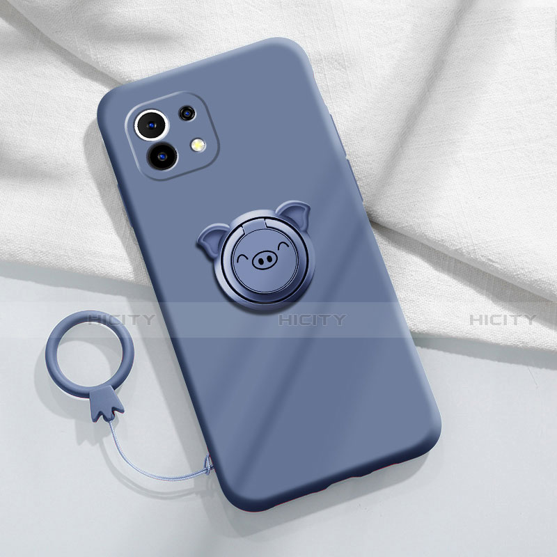 Funda Silicona Carcasa Ultrafina Goma con Magnetico Anillo de dedo Soporte para Xiaomi Mi 11 5G Gris Lavanda