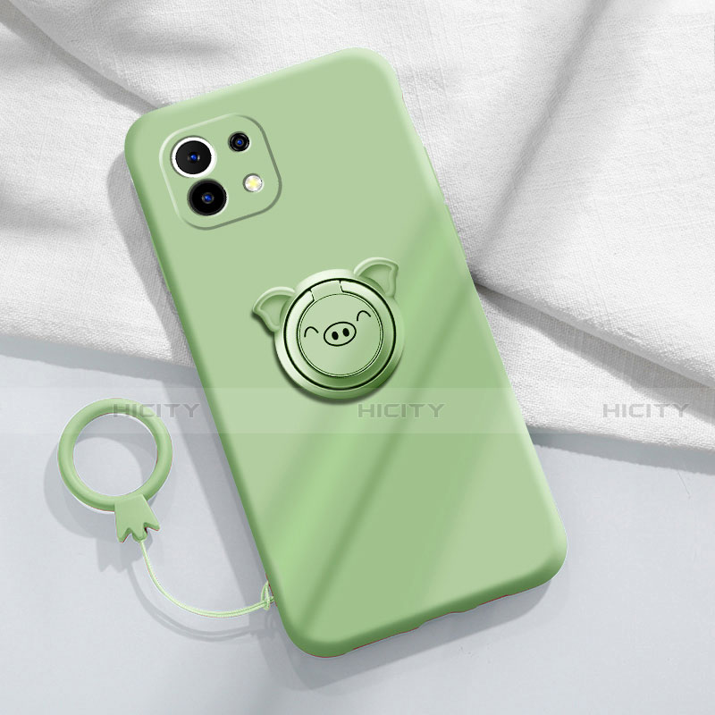 Funda Silicona Carcasa Ultrafina Goma con Magnetico Anillo de dedo Soporte para Xiaomi Mi 11 5G Menta Verde