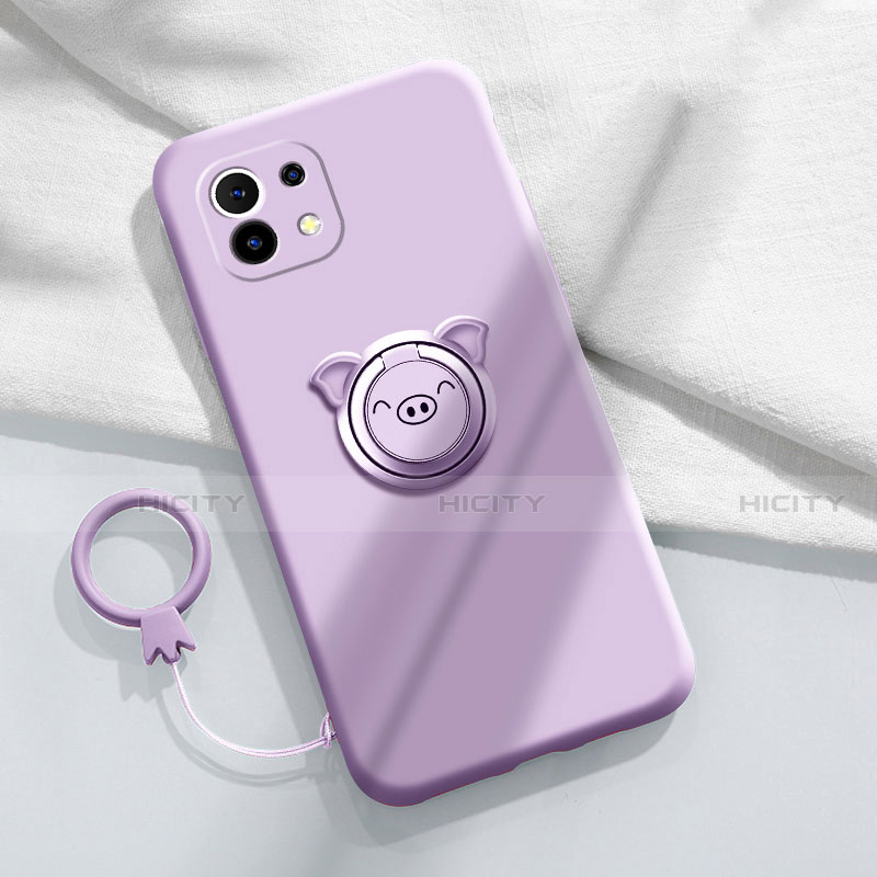Funda Silicona Carcasa Ultrafina Goma con Magnetico Anillo de dedo Soporte para Xiaomi Mi 11 5G Purpura Claro