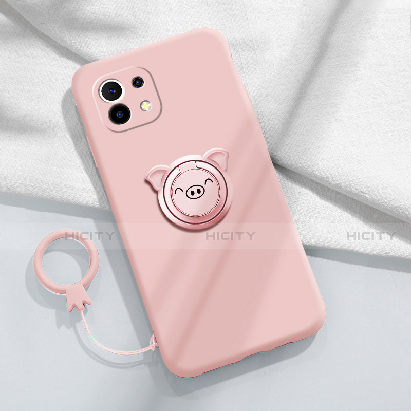 Funda Silicona Carcasa Ultrafina Goma con Magnetico Anillo de dedo Soporte para Xiaomi Mi 11 5G Rosa