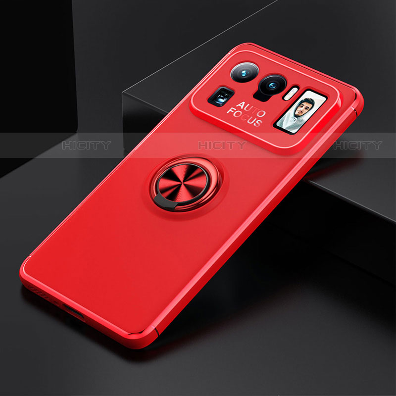 Funda Silicona Carcasa Ultrafina Goma con Magnetico Anillo de dedo Soporte para Xiaomi Mi 11 Ultra 5G Rojo