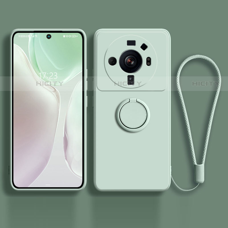 Funda Silicona Carcasa Ultrafina Goma con Magnetico Anillo de dedo Soporte para Xiaomi Mi 12 Ultra 5G Menta Verde