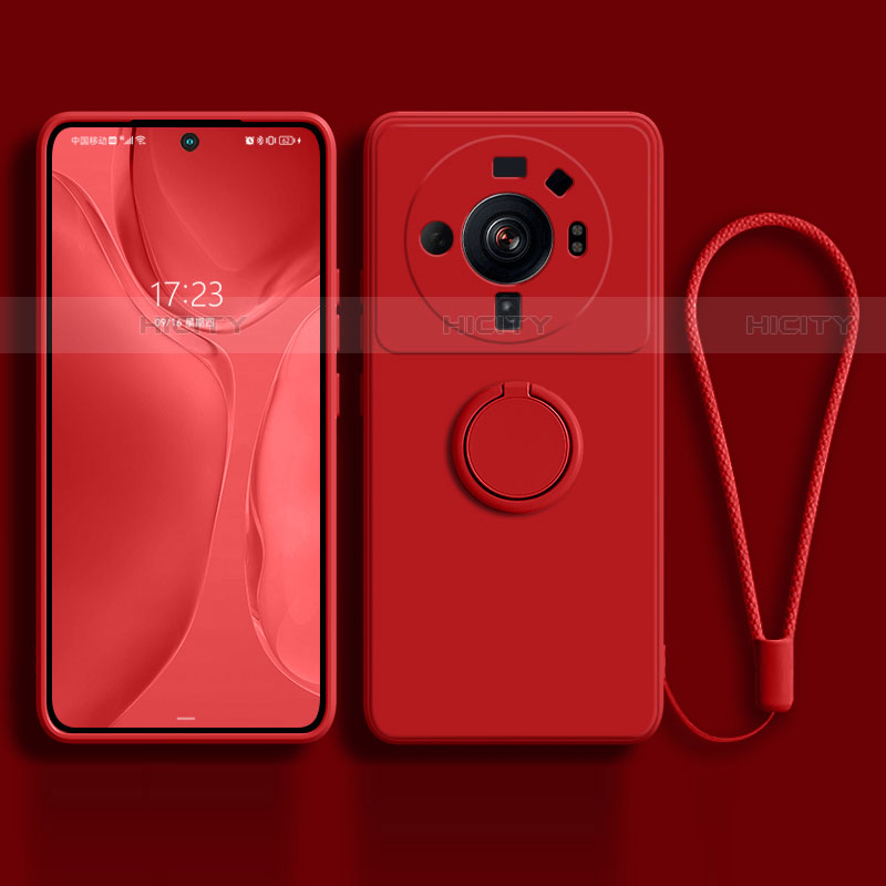 Funda Silicona Carcasa Ultrafina Goma con Magnetico Anillo de dedo Soporte para Xiaomi Mi 12 Ultra 5G Rojo