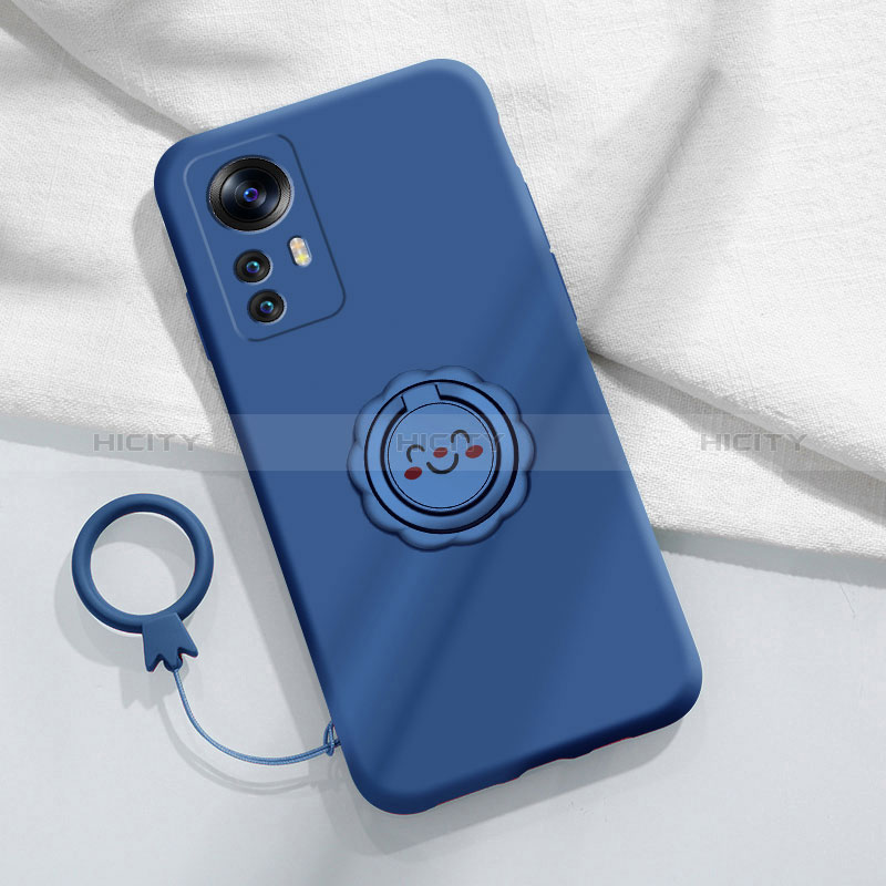 Funda Silicona Carcasa Ultrafina Goma con Magnetico Anillo de dedo Soporte para Xiaomi Mi 12T 5G Azul