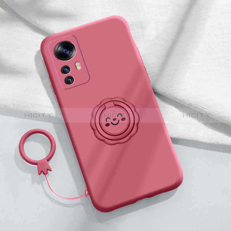 Funda Silicona Carcasa Ultrafina Goma con Magnetico Anillo de dedo Soporte para Xiaomi Mi 12T 5G Rosa Roja