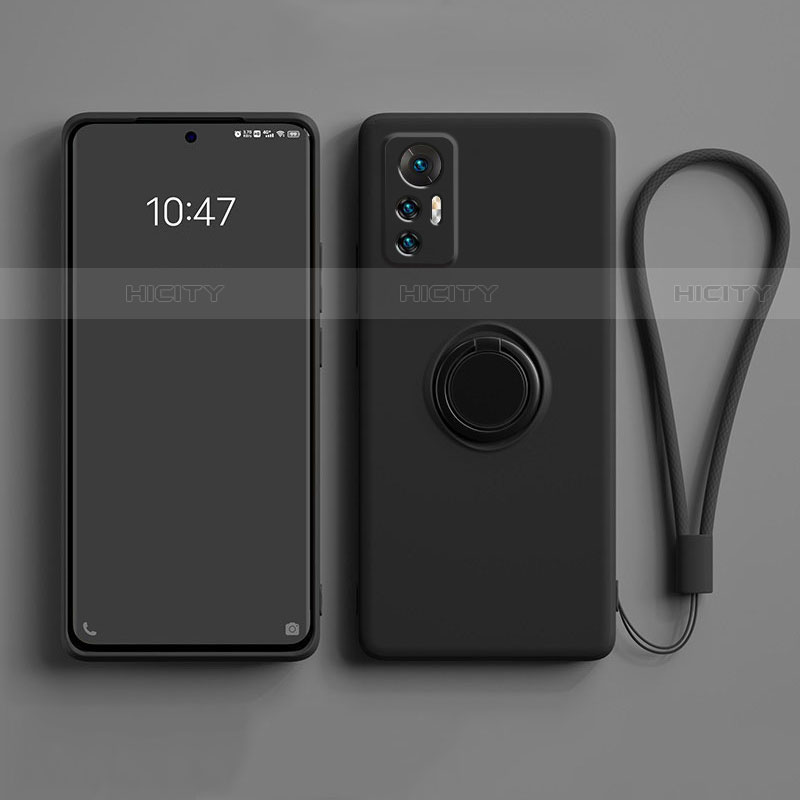 Funda Silicona Carcasa Ultrafina Goma con Magnetico Anillo de dedo Soporte para Xiaomi Mi 12X 5G Negro