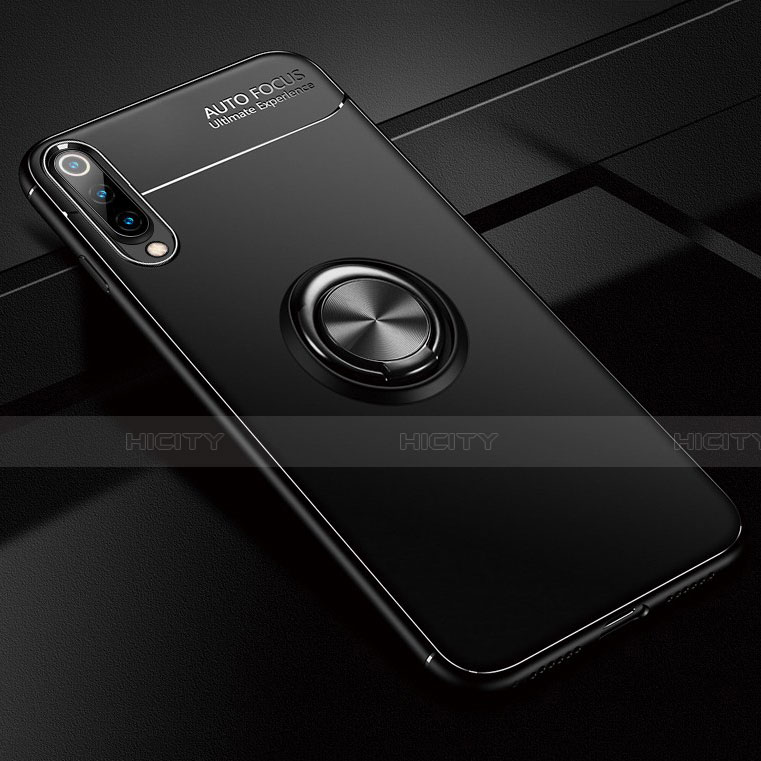 Funda Silicona Carcasa Ultrafina Goma con Magnetico Anillo de dedo Soporte para Xiaomi Mi A3 Negro