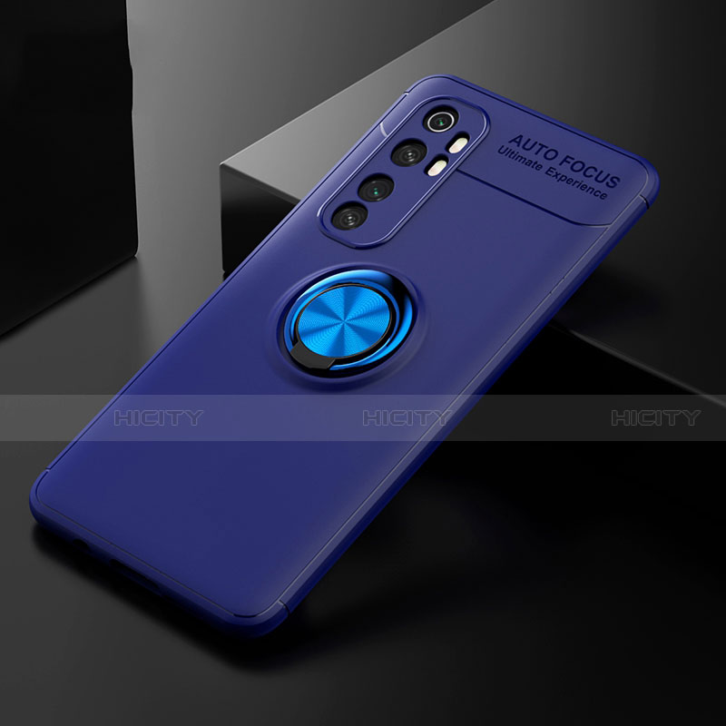 Funda Silicona Carcasa Ultrafina Goma con Magnetico Anillo de dedo Soporte para Xiaomi Mi Note 10 Lite Azul