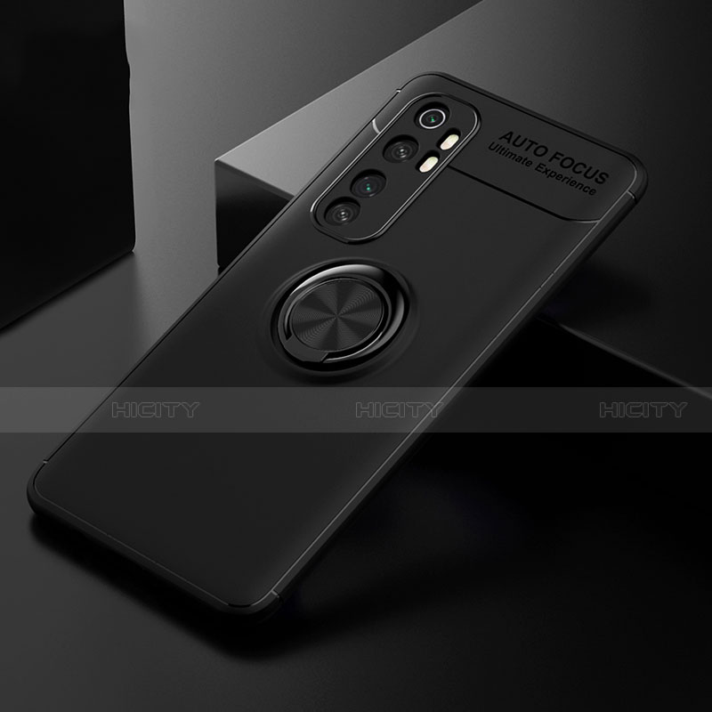 Funda Silicona Carcasa Ultrafina Goma con Magnetico Anillo de dedo Soporte para Xiaomi Mi Note 10 Lite Negro