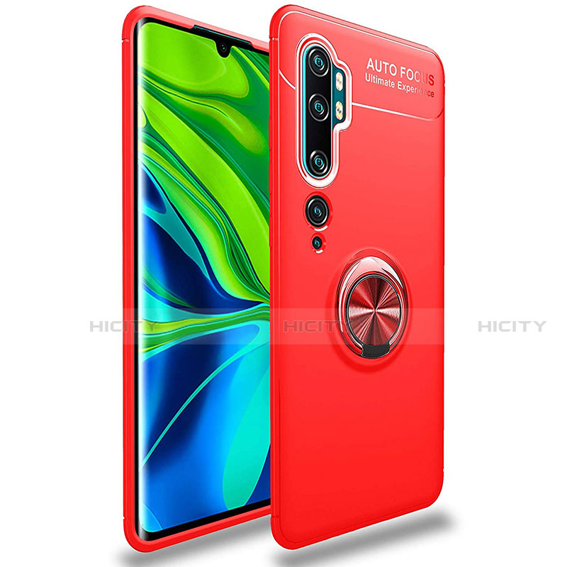 Funda Silicona Carcasa Ultrafina Goma con Magnetico Anillo de dedo Soporte para Xiaomi Mi Note 10 Pro Rojo