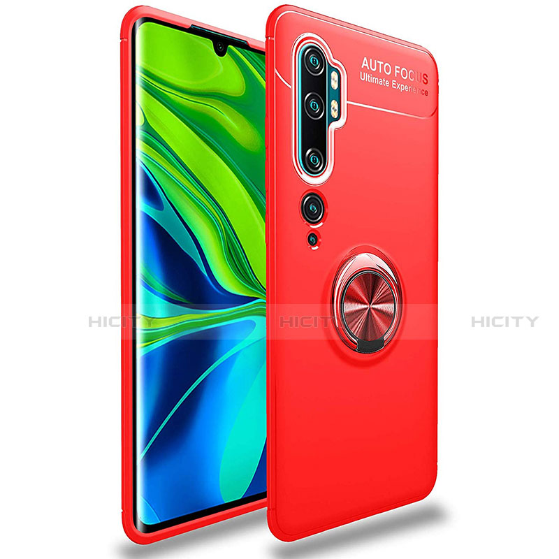 Funda Silicona Carcasa Ultrafina Goma con Magnetico Anillo de dedo Soporte para Xiaomi Mi Note 10 Rojo