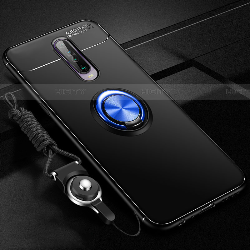 Funda Silicona Carcasa Ultrafina Goma con Magnetico Anillo de dedo Soporte para Xiaomi Poco X2 Azul y Negro