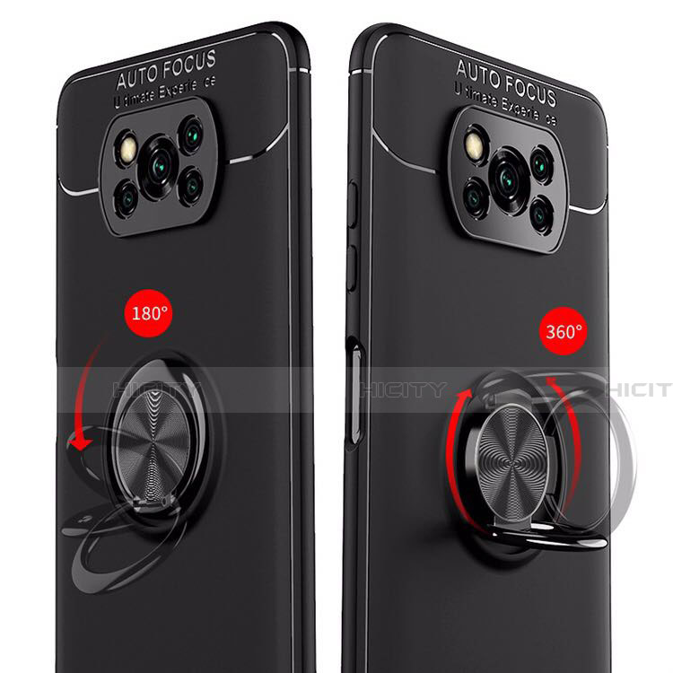 Funda Silicona Carcasa Ultrafina Goma con Magnetico Anillo de dedo Soporte para Xiaomi Poco X3 Pro