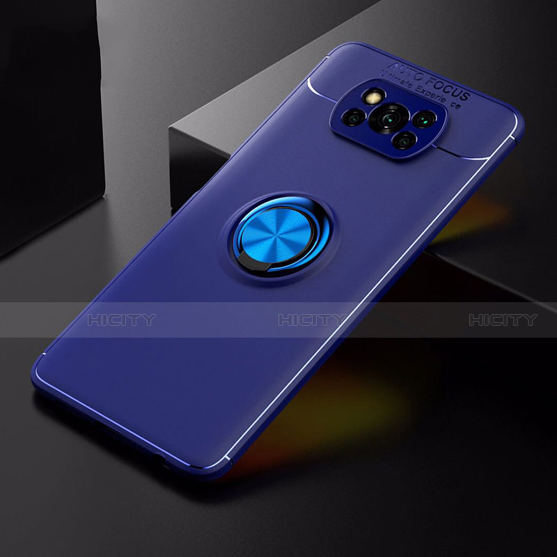 Funda Silicona Carcasa Ultrafina Goma con Magnetico Anillo de dedo Soporte para Xiaomi Poco X3 Pro Azul