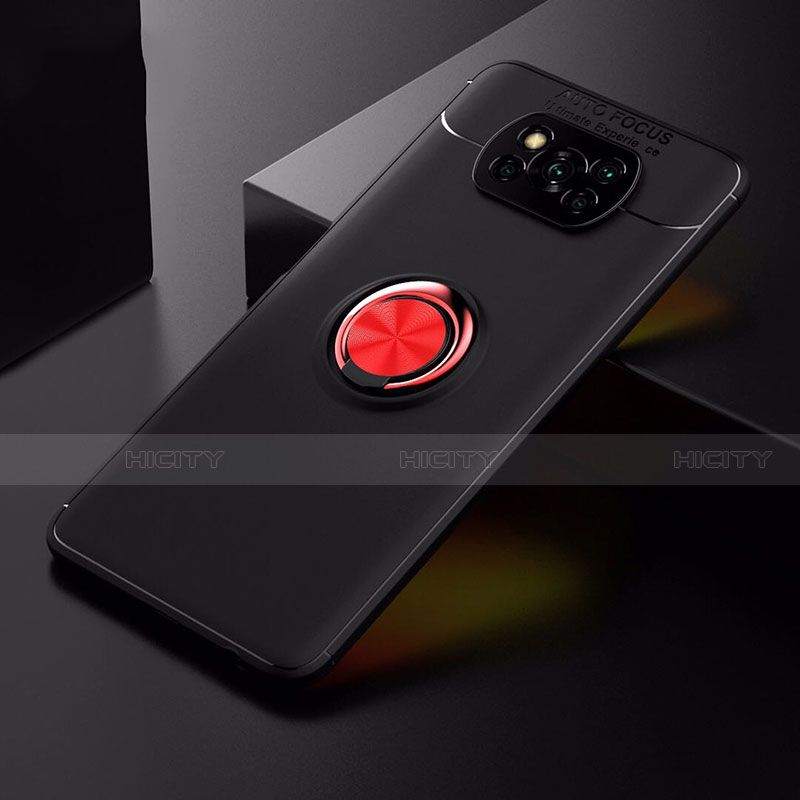 Funda Silicona Carcasa Ultrafina Goma con Magnetico Anillo de dedo Soporte para Xiaomi Poco X3 Pro Rojo y Negro