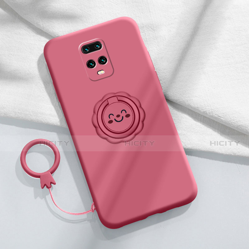 Funda Silicona Carcasa Ultrafina Goma con Magnetico Anillo de dedo Soporte para Xiaomi Redmi 10X Pro 5G Rojo Rosa