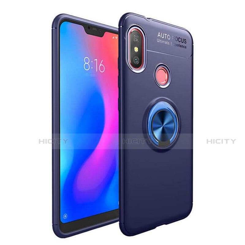 Funda Silicona Carcasa Ultrafina Goma con Magnetico Anillo de dedo Soporte para Xiaomi Redmi 6 Pro Azul