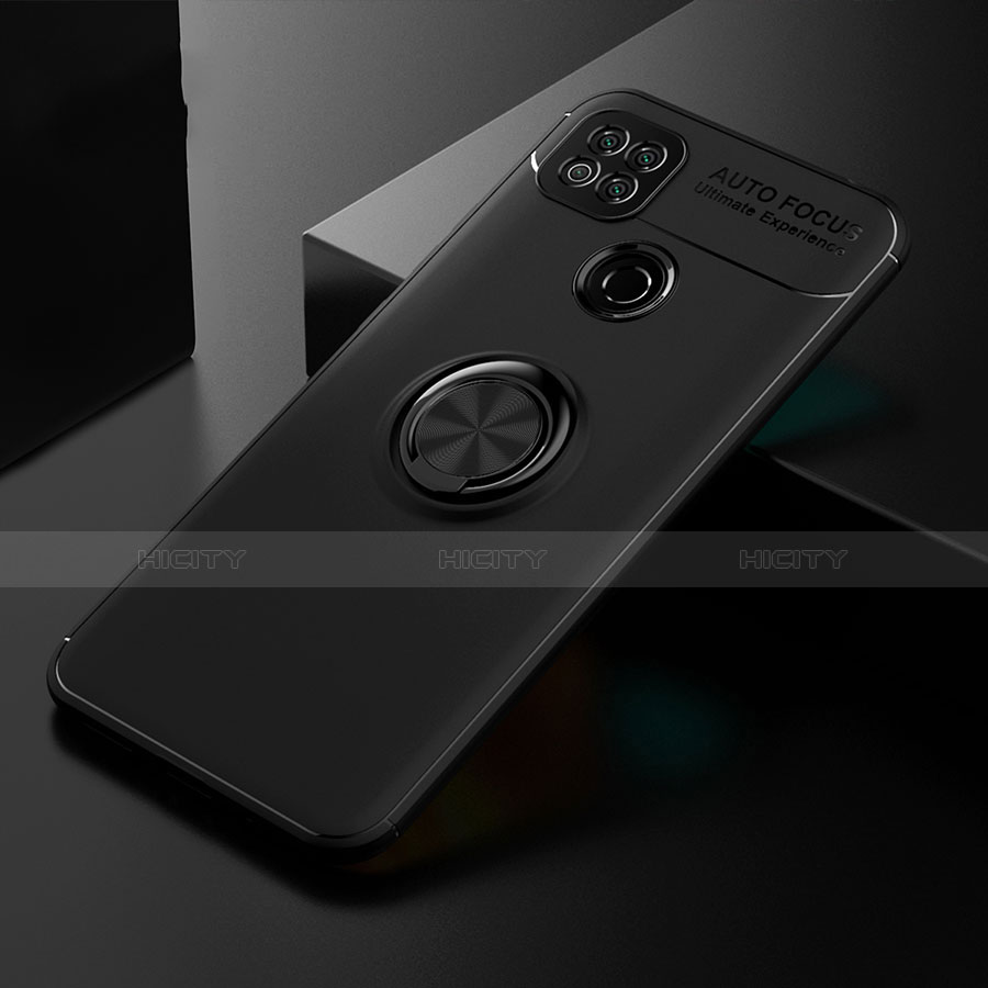 Funda Silicona Carcasa Ultrafina Goma con Magnetico Anillo de dedo Soporte para Xiaomi Redmi 9C NFC Negro