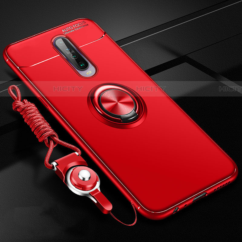Funda Silicona Carcasa Ultrafina Goma con Magnetico Anillo de dedo Soporte para Xiaomi Redmi K30 5G Rojo