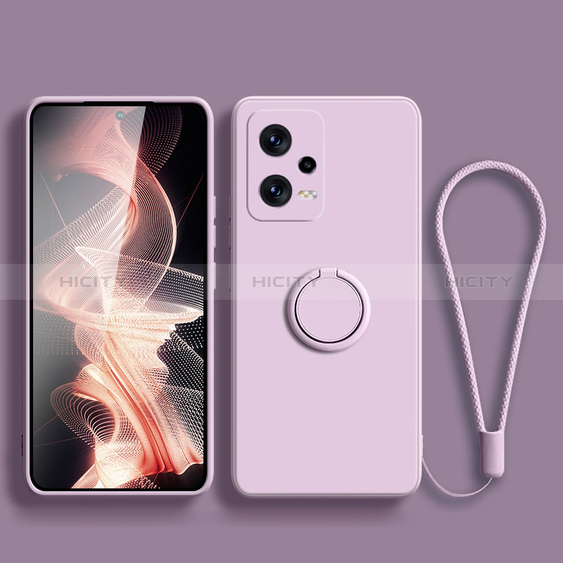 Funda Silicona Carcasa Ultrafina Goma con Magnetico Anillo de dedo Soporte para Xiaomi Redmi Note 12 Pro 5G Purpura Claro