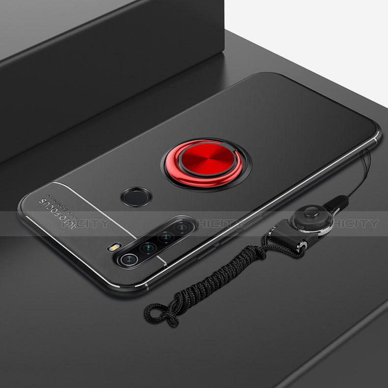 Funda Silicona Carcasa Ultrafina Goma con Magnetico Anillo de dedo Soporte para Xiaomi Redmi Note 8 (2021) Rojo y Negro